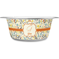 Swirly Floral Stainless Steel Dog Bowl - Medium (Personalized)