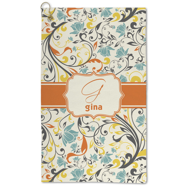 Custom Swirly Floral Microfiber Golf Towel - Large (Personalized)
