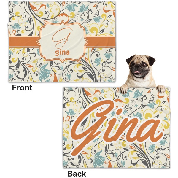 Swirly Floral Microfleece Dog Blanket - Regular - Front & Back