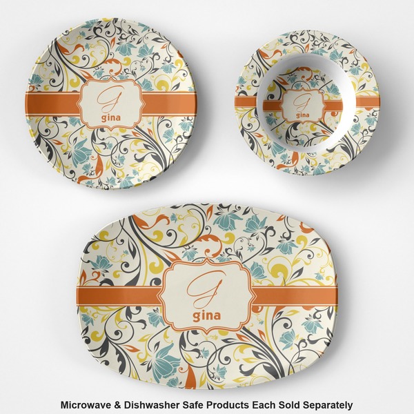 Swirly Floral Microwave & Dishwasher Safe CP Plastic Dishware - Group