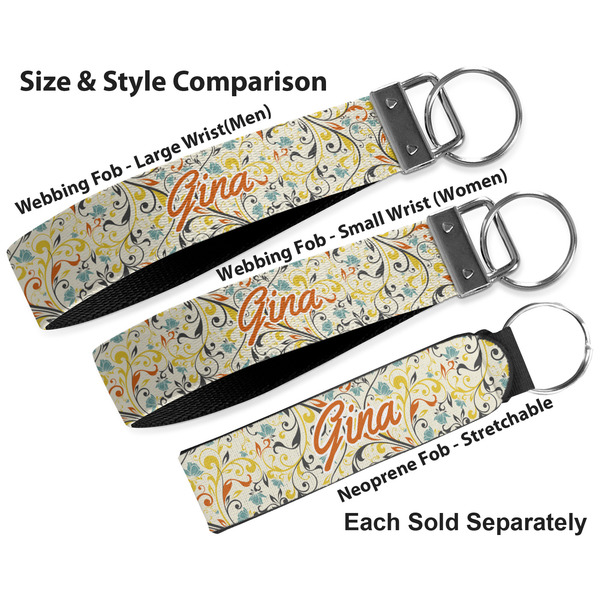 Swirly Floral Multiple Key Ring comparison sizes