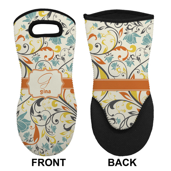 Swirly Floral Neoprene Oven Mitt (Front & Back)