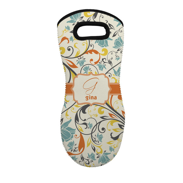 Custom Swirly Floral Neoprene Oven Mitt w/ Name and Initial