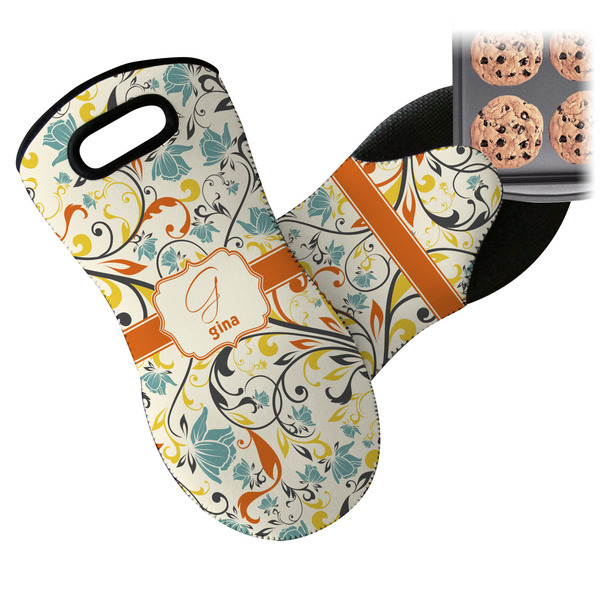 Swirly Floral Neoprene Oven Mitt