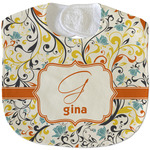 Swirly Floral Velour Baby Bib w/ Name and Initial