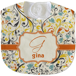 Swirly Floral Velour Baby Bib w/ Name and Initial