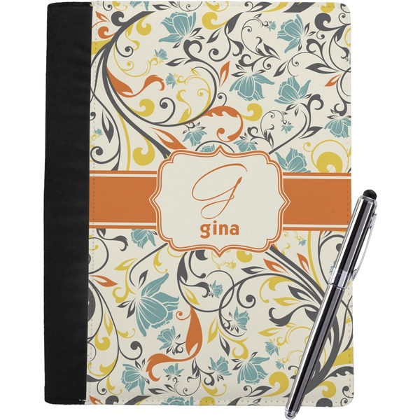 Custom Swirly Floral Notebook Padfolio - Large w/ Name and Initial