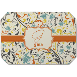 Swirly Floral Dining Table Mat - Octagon (Single-Sided) w/ Name and Initial