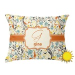 Swirly Floral Outdoor Throw Pillow (Rectangular) (Personalized)