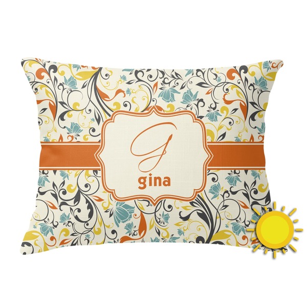 Custom Swirly Floral Outdoor Throw Pillow (Rectangular) (Personalized)