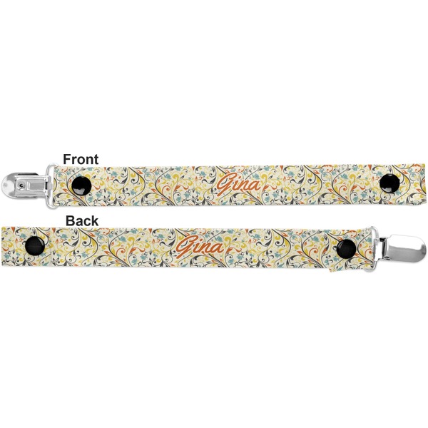 Swirly Floral Pacifier Clip - Front and Back