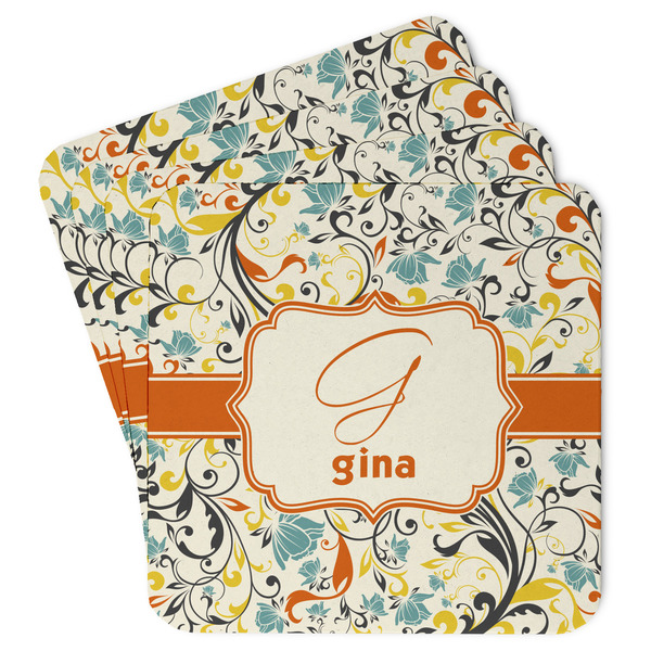 Custom Swirly Floral Paper Coasters w/ Name and Initial