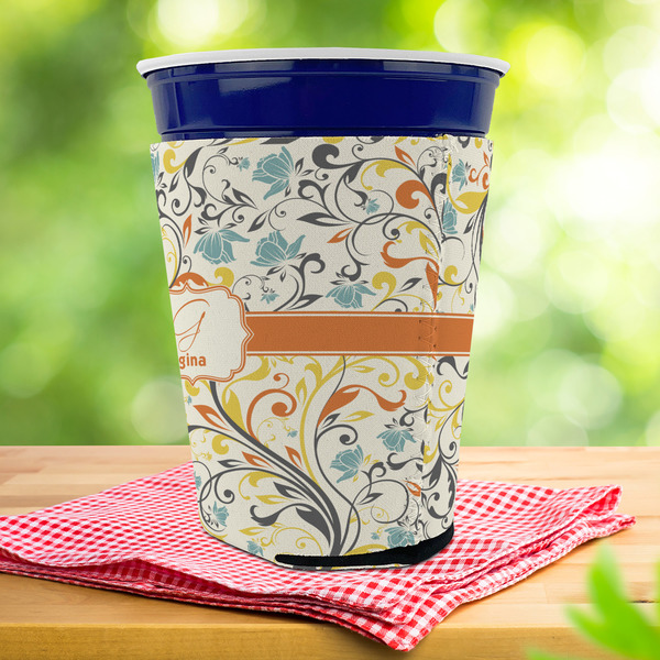 Swirly Floral Party Cup Sleeves - with bottom - Lifestyle