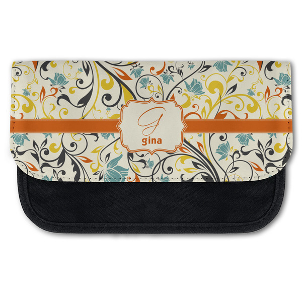 Custom Swirly Floral Canvas Pencil Case w/ Name and Initial