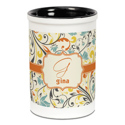 Swirly Floral Ceramic Pencil Holders - Black
