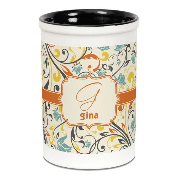 Swirly Floral Pencil Holder - Black