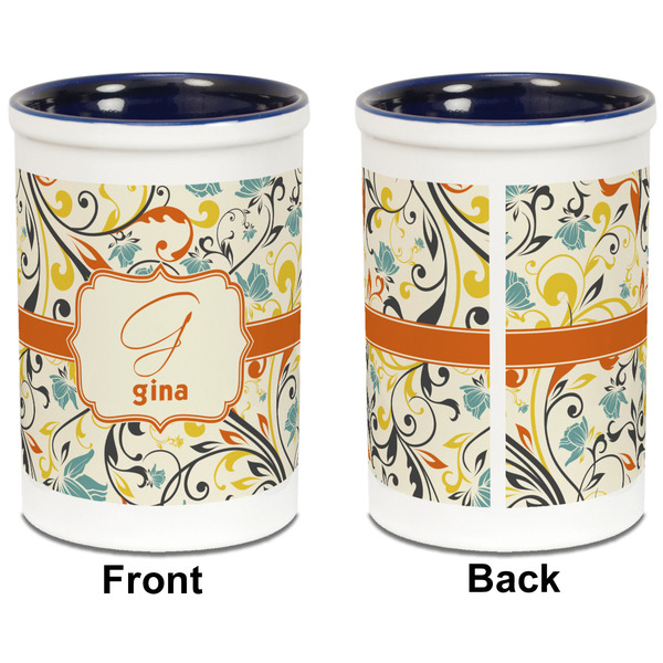 Swirly Floral Pencil Holder - Blue - approval