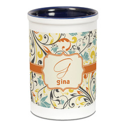 Swirly Floral Ceramic Pencil Holders - Blue