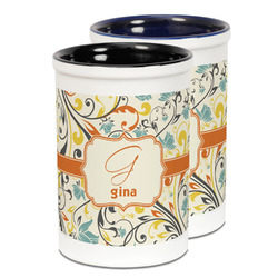 Swirly Floral Ceramic Pencil Holder - Large
