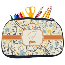 Swirly Floral Neoprene Pencil Case - Medium w/ Name and Initial