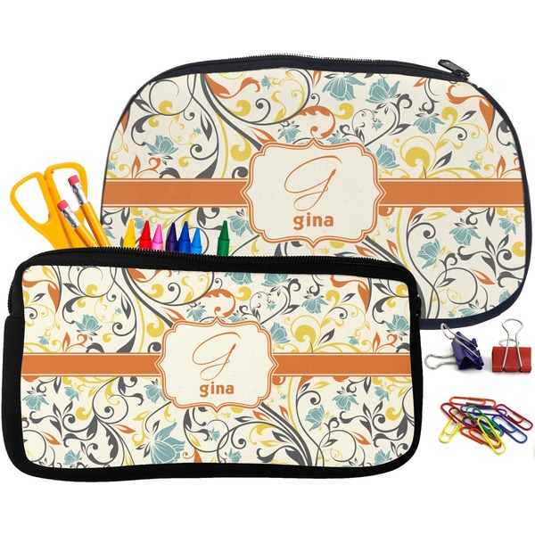 Swirly Floral Pencil / School Supplies Bags Small and Medium