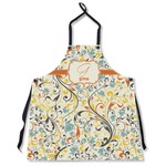 Swirly Floral Apron Without Pockets w/ Name and Initial
