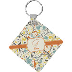 Swirly Floral Diamond Plastic Keychain w/ Name and Initial