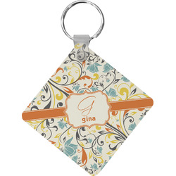 Swirly Floral Diamond Plastic Keychain w/ Name and Initial