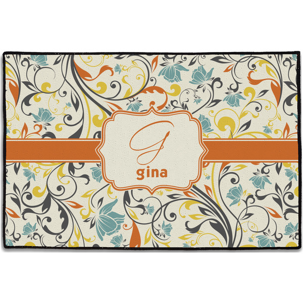 Swirly Floral Personalized Door Mat - 36x24 (APPROVAL)