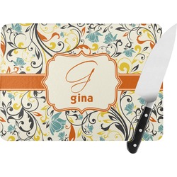 Swirly Floral Rectangular Glass Cutting Board (Personalized)