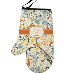 Swirly Floral Left Oven Mitt (Personalized)