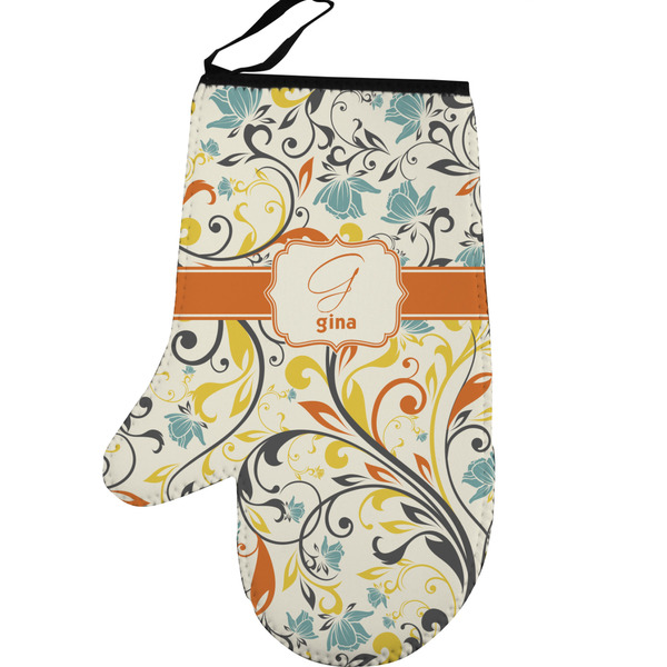 Custom Swirly Floral Left Oven Mitt (Personalized)