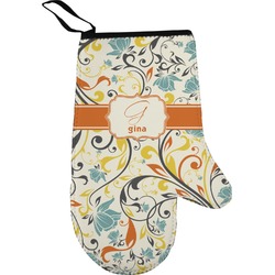 Swirly Floral Right Oven Mitt (Personalized)