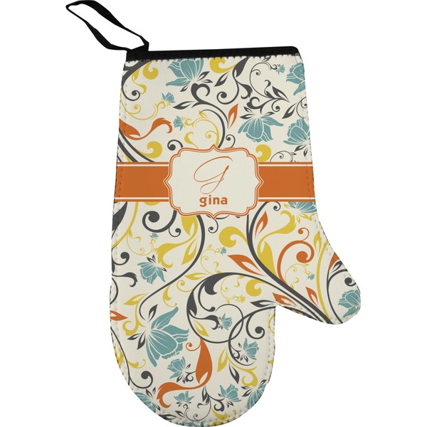 Custom Swirly Floral Right Oven Mitt (Personalized)