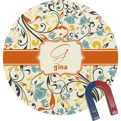Swirly Floral Round Fridge Magnet (Personalized)