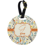 Swirly Floral Plastic Luggage Tag - Round (Personalized)