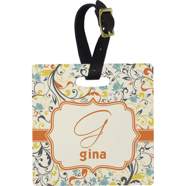 Swirly Floral Personalized Square Luggage Tag
