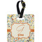 Swirly Floral Plastic Luggage Tag - Square w/ Name and Initial