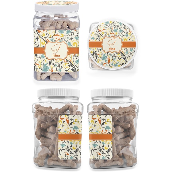 Swirly Floral Pet Treat Jar - Multiple Angles