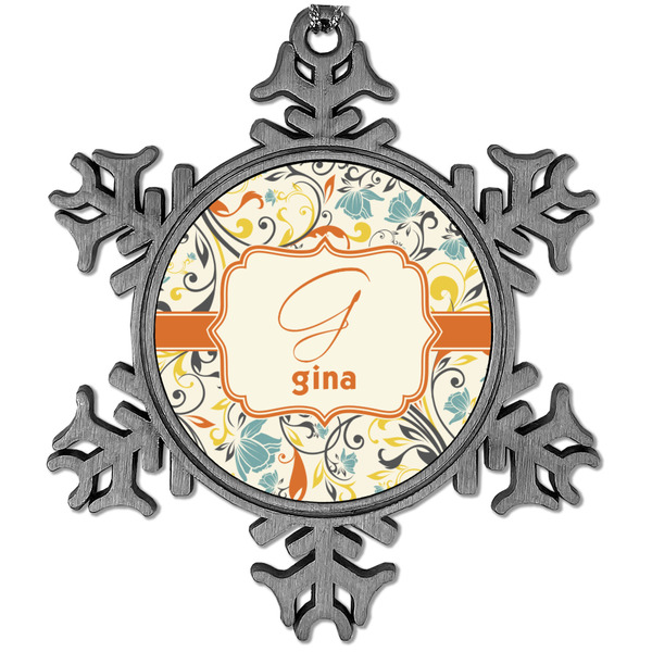 Custom Swirly Floral Vintage Snowflake Ornament (Personalized)
