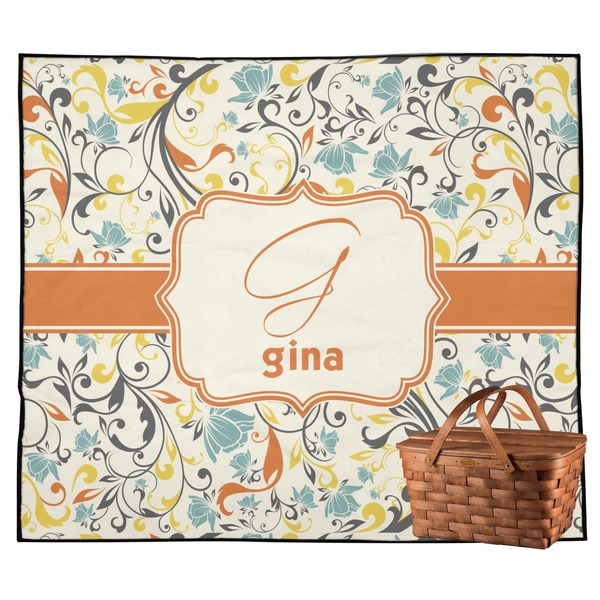 Custom Swirly Floral Outdoor Picnic Blanket (Personalized)