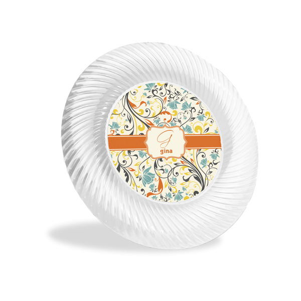 Custom Swirly Floral Plastic Party Appetizer & Dessert Plates - 6" (Personalized)