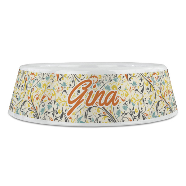 Swirly Floral Plastic Pet Bowls - Large - FRONT