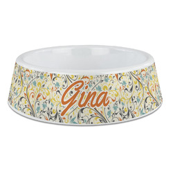 Swirly Floral Plastic Dog Bowl - Large (Personalized)