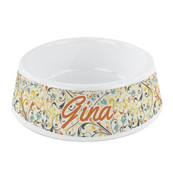 Swirly Floral Plastic Dog Bowl - Small (Personalized)