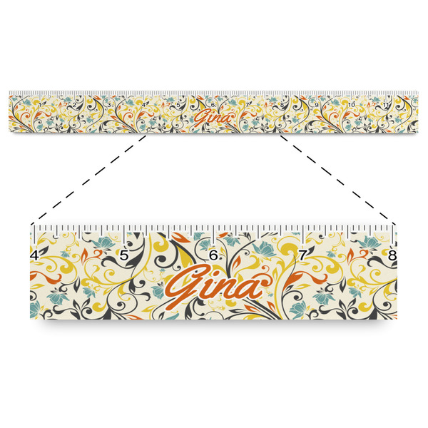 Custom Swirly Floral Plastic Ruler - 12" (Personalized)