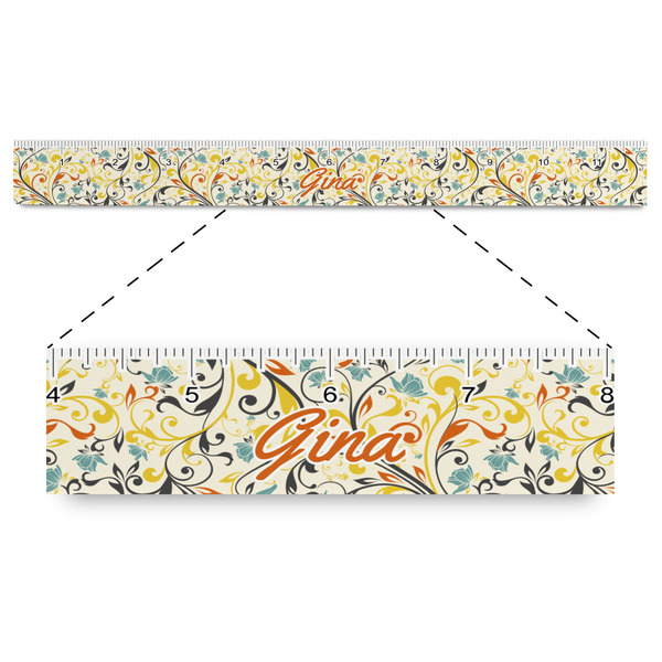 Custom Swirly Floral Plastic Ruler - 12" (Personalized)