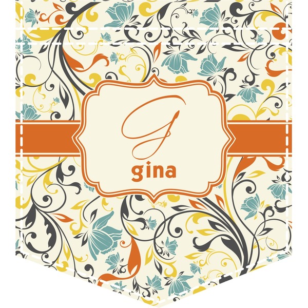 Custom Swirly Floral Iron On Faux Pocket (Personalized)