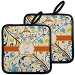 Swirly Floral Pot Holders - Set of 2 w/ Name and Initial