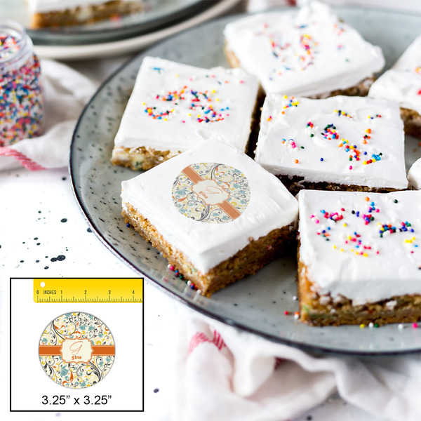 Swirly Floral Printed Icing Circle - Large - In Context